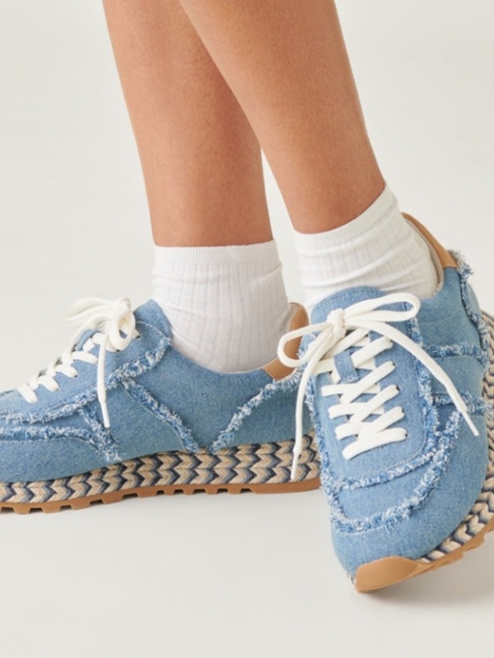 Dolce Vita Ayita Lace-Up Frayed Retro Denim Sneakers - Picture 3 of 9